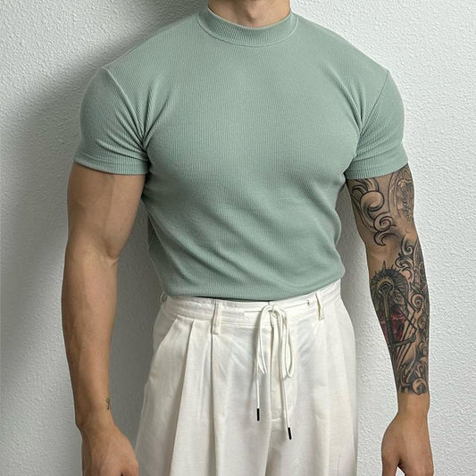 Stephen – American-style Solid Color Half Collar Stretch T-shirt