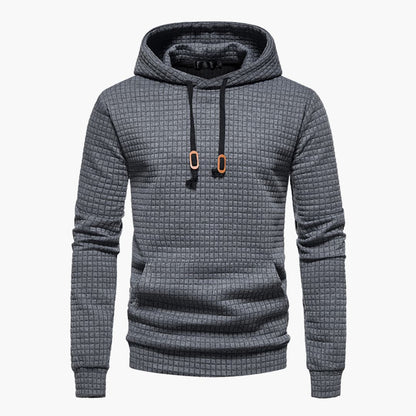 Men's Casual Plaid Textured Hoodie – Modern Relaxed Fit Pullover for Everyday Comfort