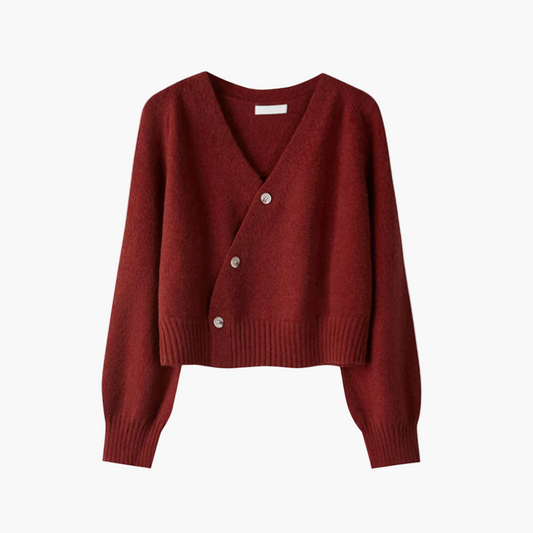 Women's Modern V-Neck Skew Button Cardigan Sweater - Casual Chic Layering Piece