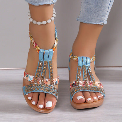 Melanie – Casual Wedges Sandals with Rhinestone Summer Plus-size Peep-toe Roman Shoes