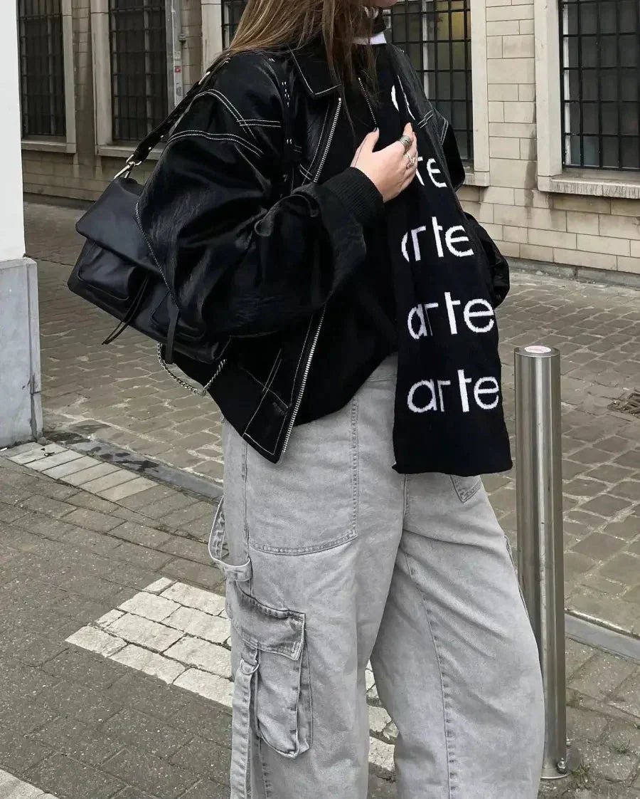 Women's Oversized Bomber Jacket – Trendy Streetwear Casual Zip-Up Comfort Fit