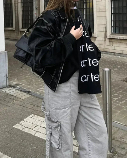 Women's Oversized Bomber Jacket – Trendy Streetwear Casual Zip-Up Comfort Fit