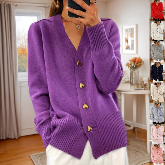 Lydia – V-neck Knitted Cardigan with Love Button