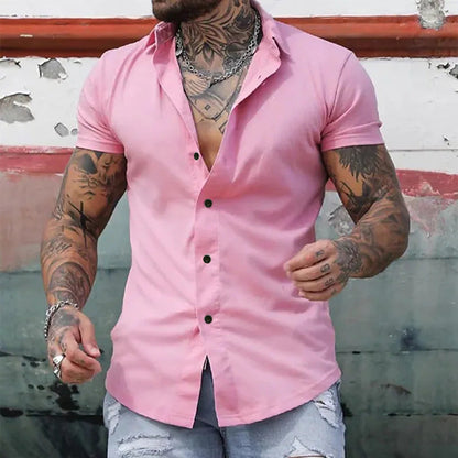 Doug – Men's Fashion Slim Solid Color Cardigan Short Sleeve Shirt