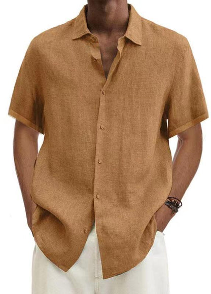 Men's Casual Short Sleeve Button Down Linen Blend Shirt – Relaxed Summer Style
