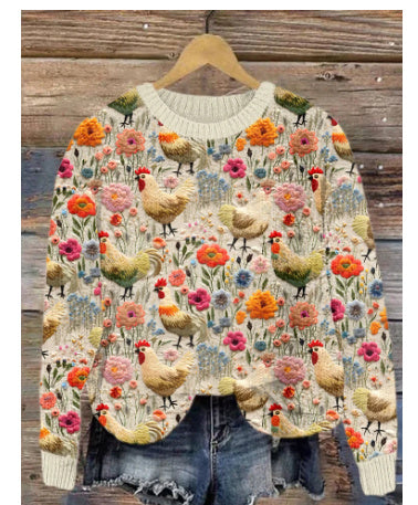 Laura – Abstract Style Printed Drop-shoulder Long-sleeve Sweater