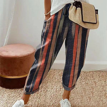 Adele – Casual Printed Cotton and Linen Pants