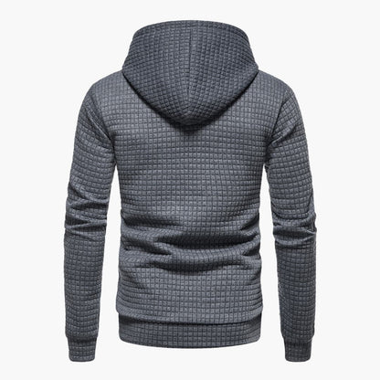 Men's Casual Plaid Textured Hoodie – Modern Relaxed Fit Pullover for Everyday Comfort