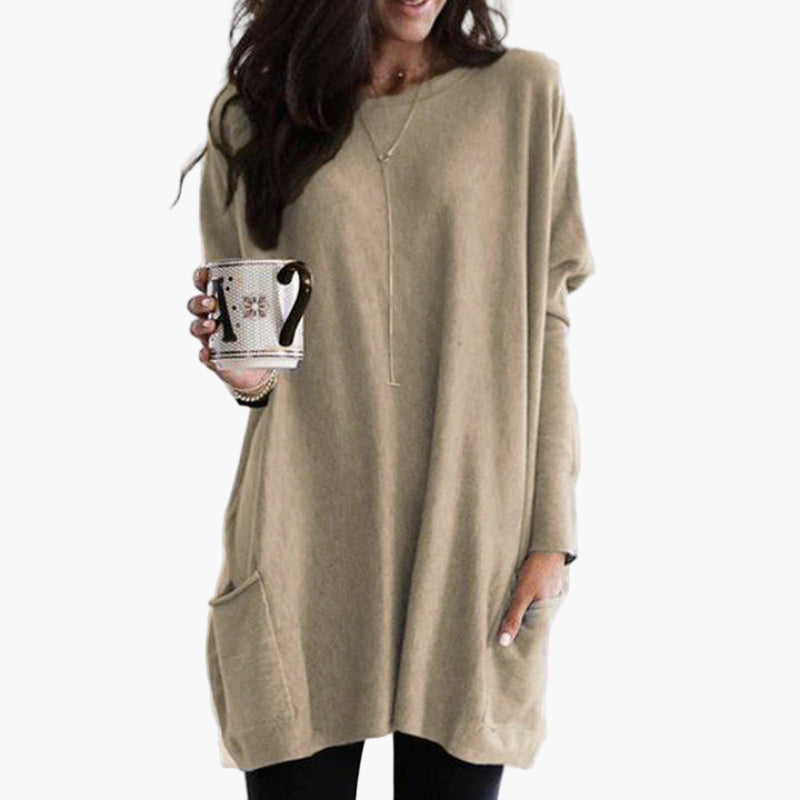 Women's Long Casual Tunic Sweater with Pockets – Relaxed Fit, Everyday Style