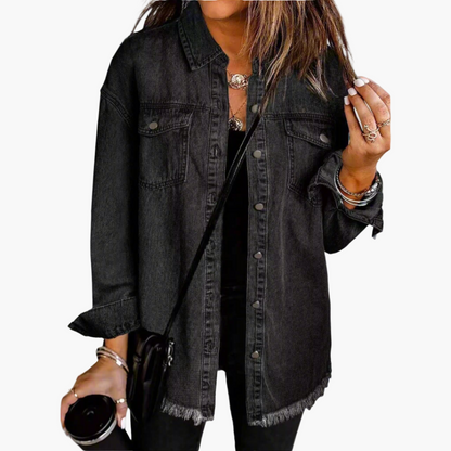 Women's Casual Button-Up Denim Shirt Jacket Oversized Trendy Street Style