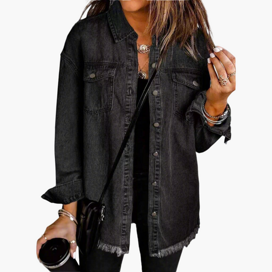 Women's Casual Button-Up Denim Shirt Jacket Oversized Trendy Street Style