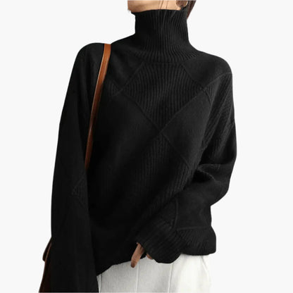 Women's Elegant Turtleneck Sweater, Classic Diamond Knit, Versatile Everyday Style