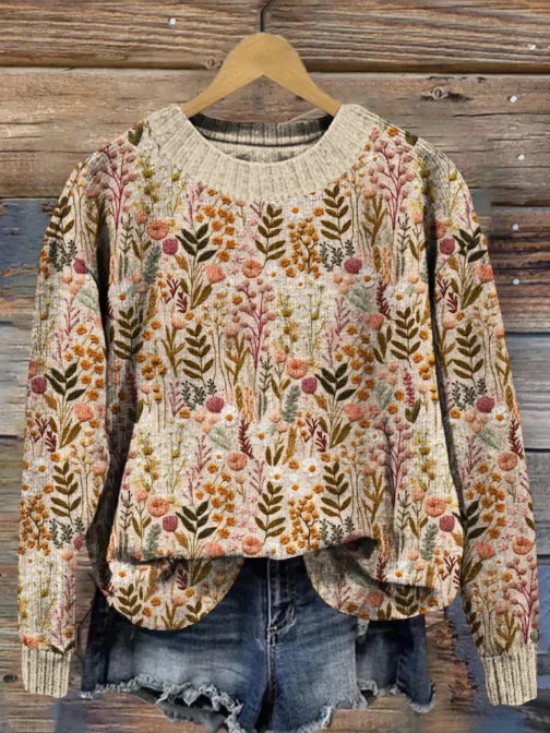 Laura – Abstract Style Printed Drop-shoulder Long-sleeve Sweater