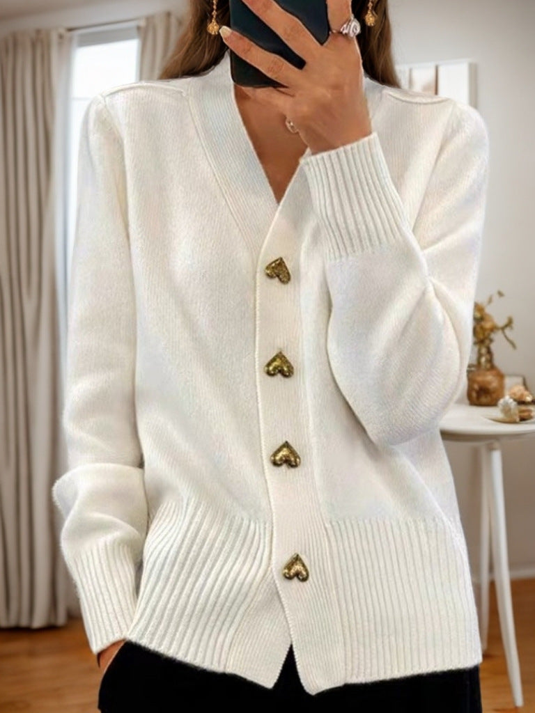 Lydia – V-neck Knitted Cardigan with Love Button