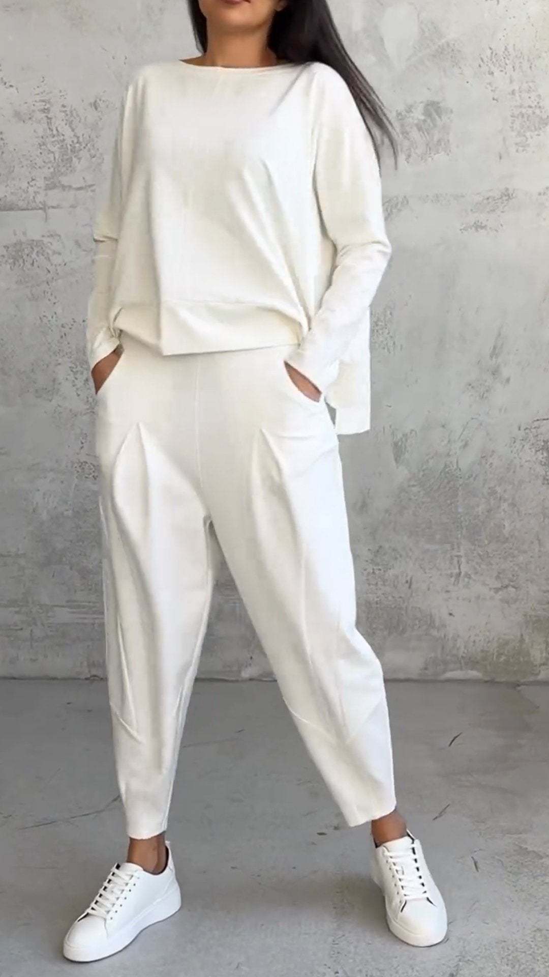 Carly – Irregular Design Long-sleeved Sweater Harem Pants Suit
