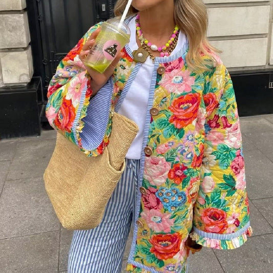 Angela – Fashion Flower Print Baggy Coat