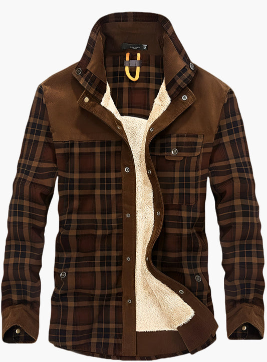 Men's Outdoor Plaid Fleece-Lined Shirt Jacket – Classic Stand Collar Workwear