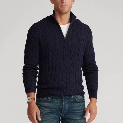 Men's Classic Cable Knit Wool Sweater – Versatile Style for Work and Leisure
