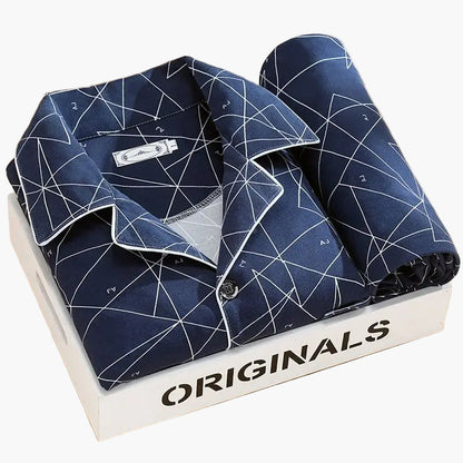 Men's Classic Feather Print Pajama Set – Long Sleeve Button Down Loungewear
