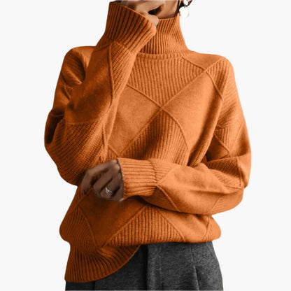 Women's Elegant Turtleneck Sweater, Classic Diamond Knit, Versatile Everyday Style