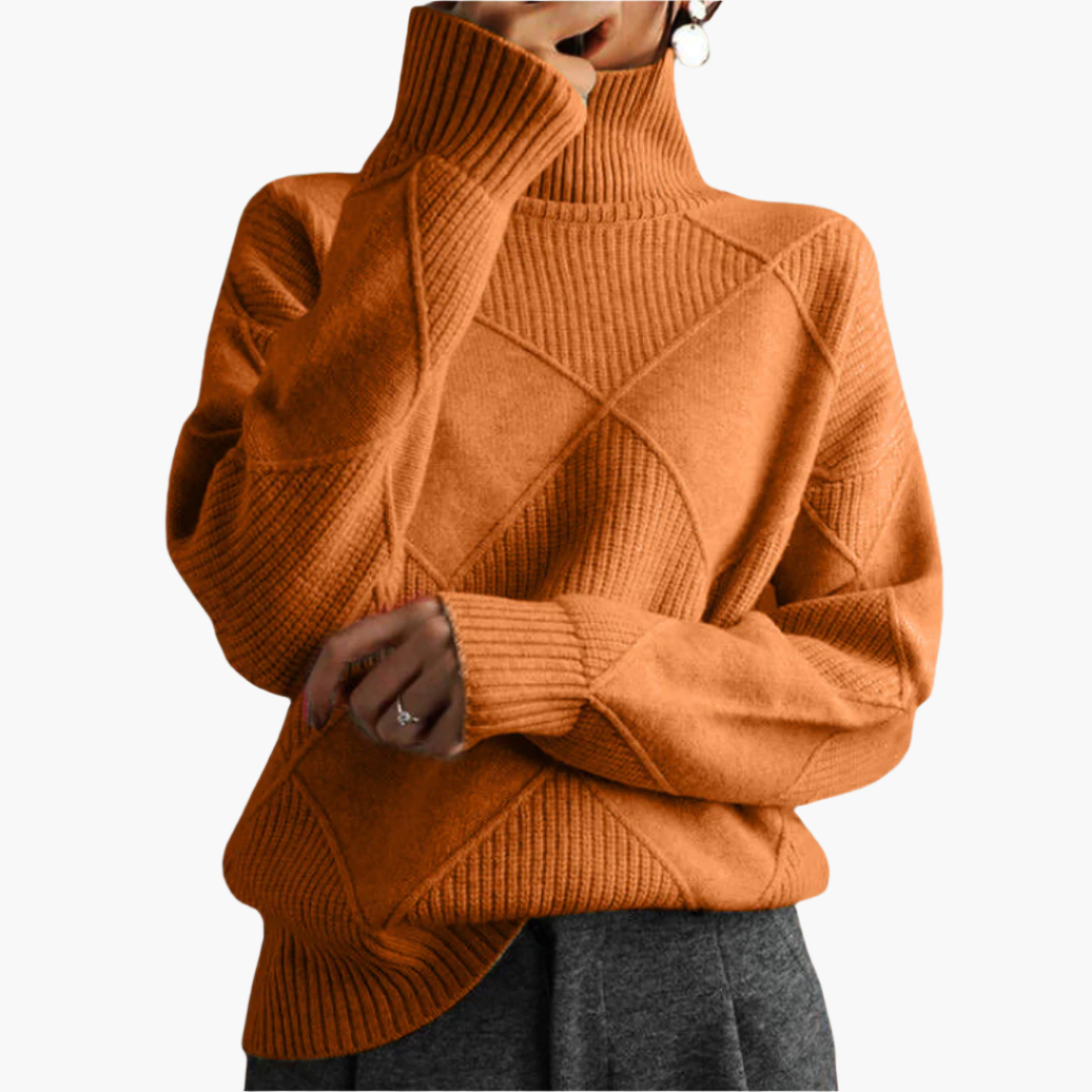 Women's Casual Diamond-Knit Pullover Sweater – Modern Relaxed Fit