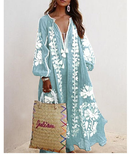 Julia – Plus Size Loose Midi Dress with V Print