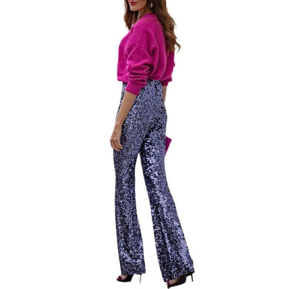 Emily – Slim Elastic Bell-bottom Pants with Sequins
