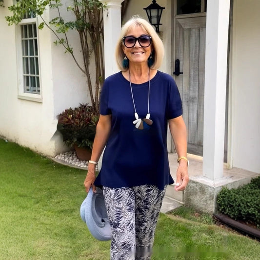 Janet – Casual Suit with Short Sleeve Printed Top and Trousers