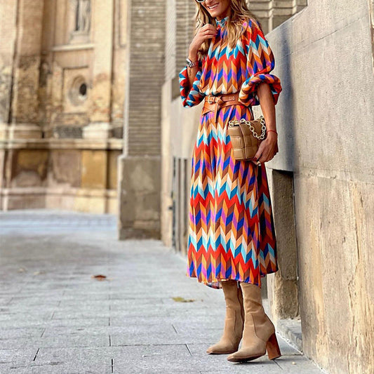 Kelly – Geometric Print Midi Dress