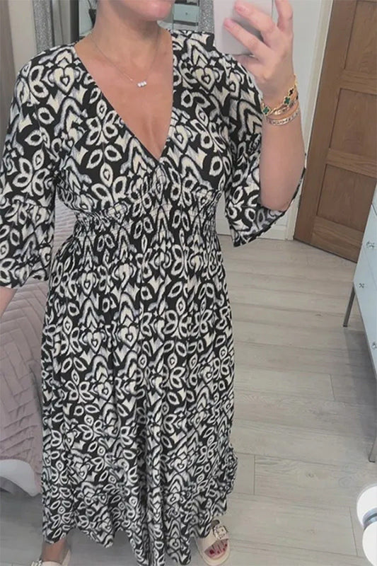 Sharon – Versatile V-neck Floral Long Skirt