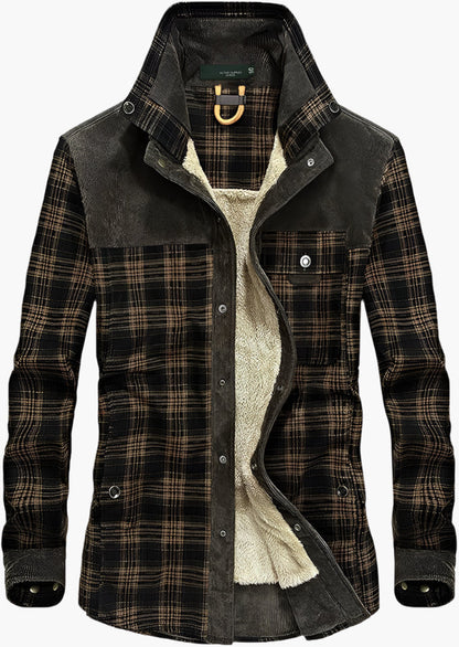 Men's Outdoor Plaid Fleece-Lined Shirt Jacket – Classic Stand Collar Workwear