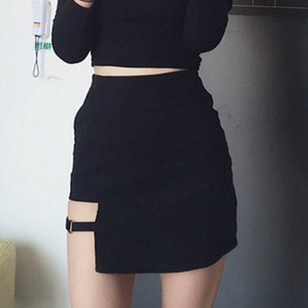 Vanessa – Black Irregular Hem Pencil Mini Skirt