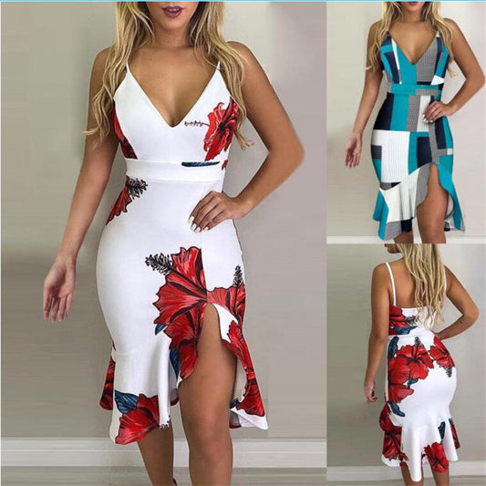 Louise – Collage Halter Irregular Skirt Dress