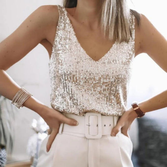 Rebecca – Sequin Summer V-neck Vest
