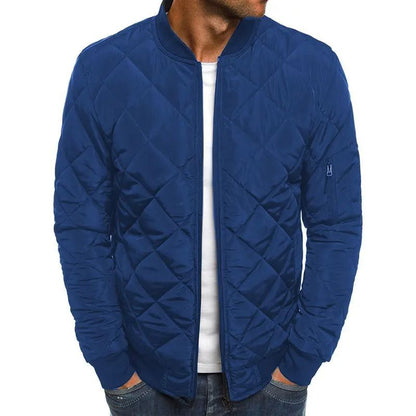 Matthew – Solid Color Winter Jacket with Stand Collar and Rhombus Design