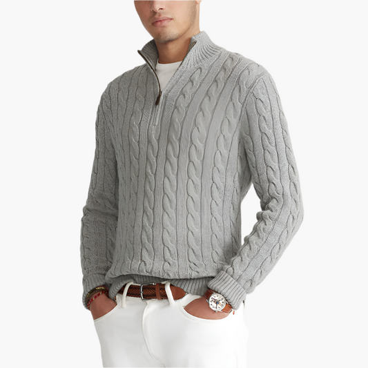 Men's Classic Cable Knit Half-Zip Sweater - Timeless Casual Elegance