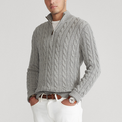 Men's Classic Cable Knit Half-Zip Sweater - Timeless Casual Elegance