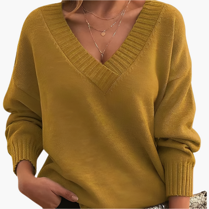 Women's Chic V-Neck Long Sleeve Sweater – Elegant Casual Style for Winter