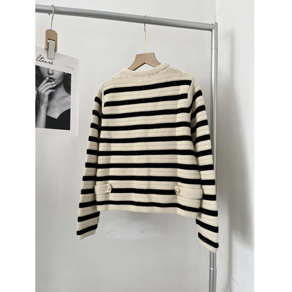 Louise – Slim Striped Classic Knitted Cardigan Sweater