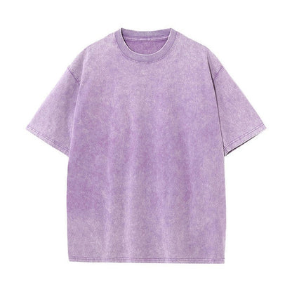 Katy – Pure Cotton Distressed T-shirt with Retro Round Neck and Short Sleeves