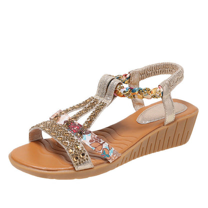 Melanie – Casual Wedges Sandals with Rhinestone Summer Plus-size Peep-toe Roman Shoes