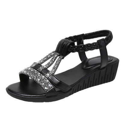 Melanie – Casual Wedges Sandals with Rhinestone Summer Plus-size Peep-toe Roman Shoes