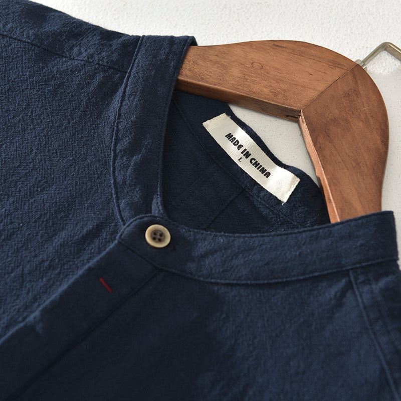 Malcolm – Men's Stand Collar Japanese Ice Silk Linen Short Sleeve T-shirt