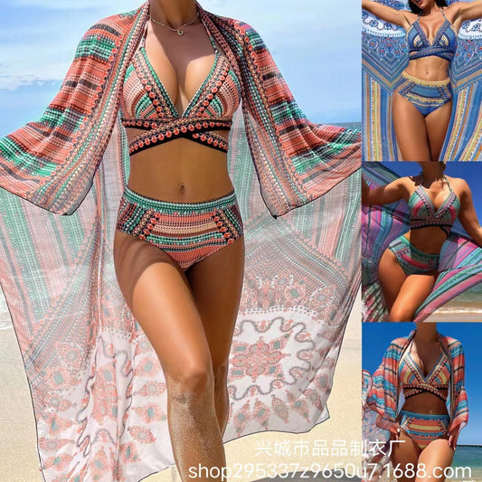 Faith – Retro Ethnic Style Swimsuit with Split Cross Straps