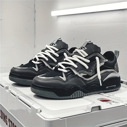 Men's Casual Sport Sneakers with Geometric Design and Lace-Up Closure