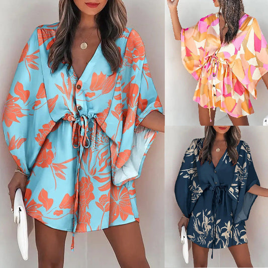 Ruth – Printed Beach Dress with V-Neck