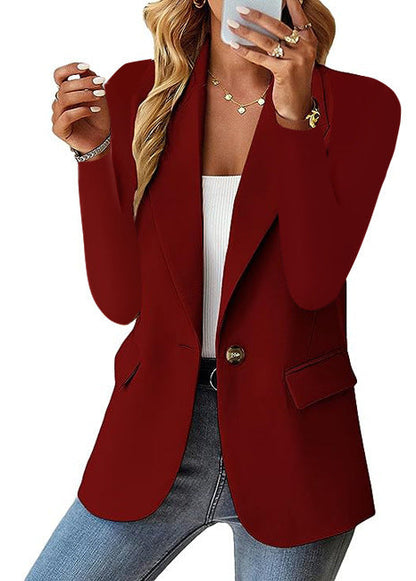 Katie – Polyester Autumn Long Sleeve Solid Color Cardigan Suit Jacket