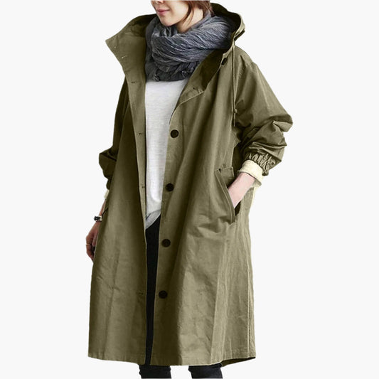 Women's Long Waterproof Raincoat – Stylish All-Season Hooded Trench for Everyday Use