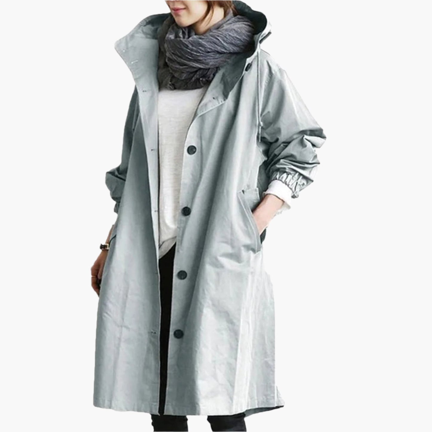 Women's Long Waterproof Raincoat – Stylish All-Season Hooded Trench for Everyday Use