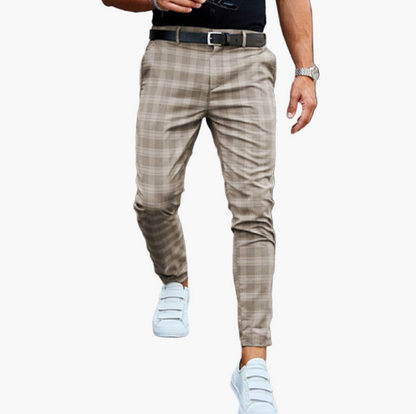 Men's Checkered Slim Fit Stretchy Chino Pants for Business and Casual Style